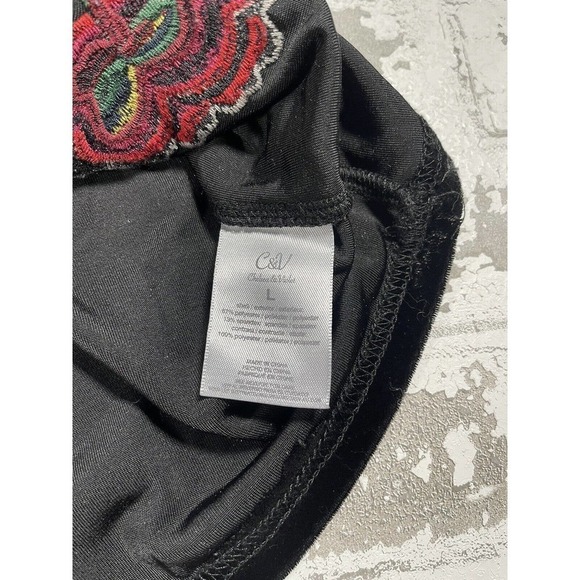 Chelsie & Violet Velvet Embroidery Roses Black T Shirt Top Size Large - Picture 6 of 8